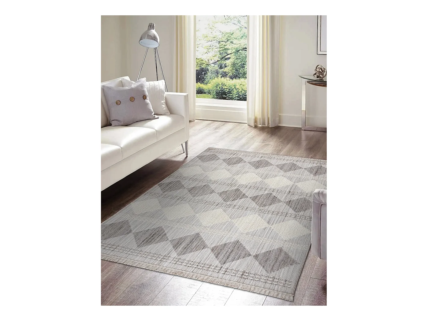 Teppich NANO EO61A Diamanten, Schlinge, flach gewebt grau / weiß 140x190 cm