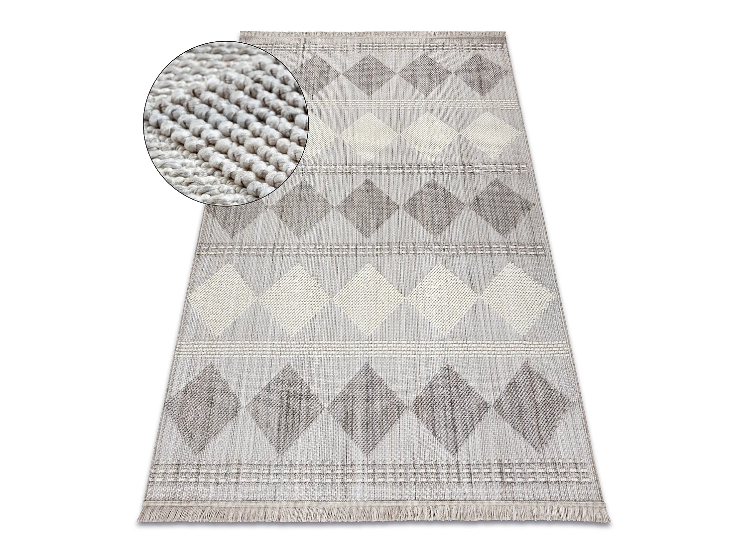 Vloerkleed NANO EO61A Diamanten, lus, platgeweven grijs / wit 180x270 cm