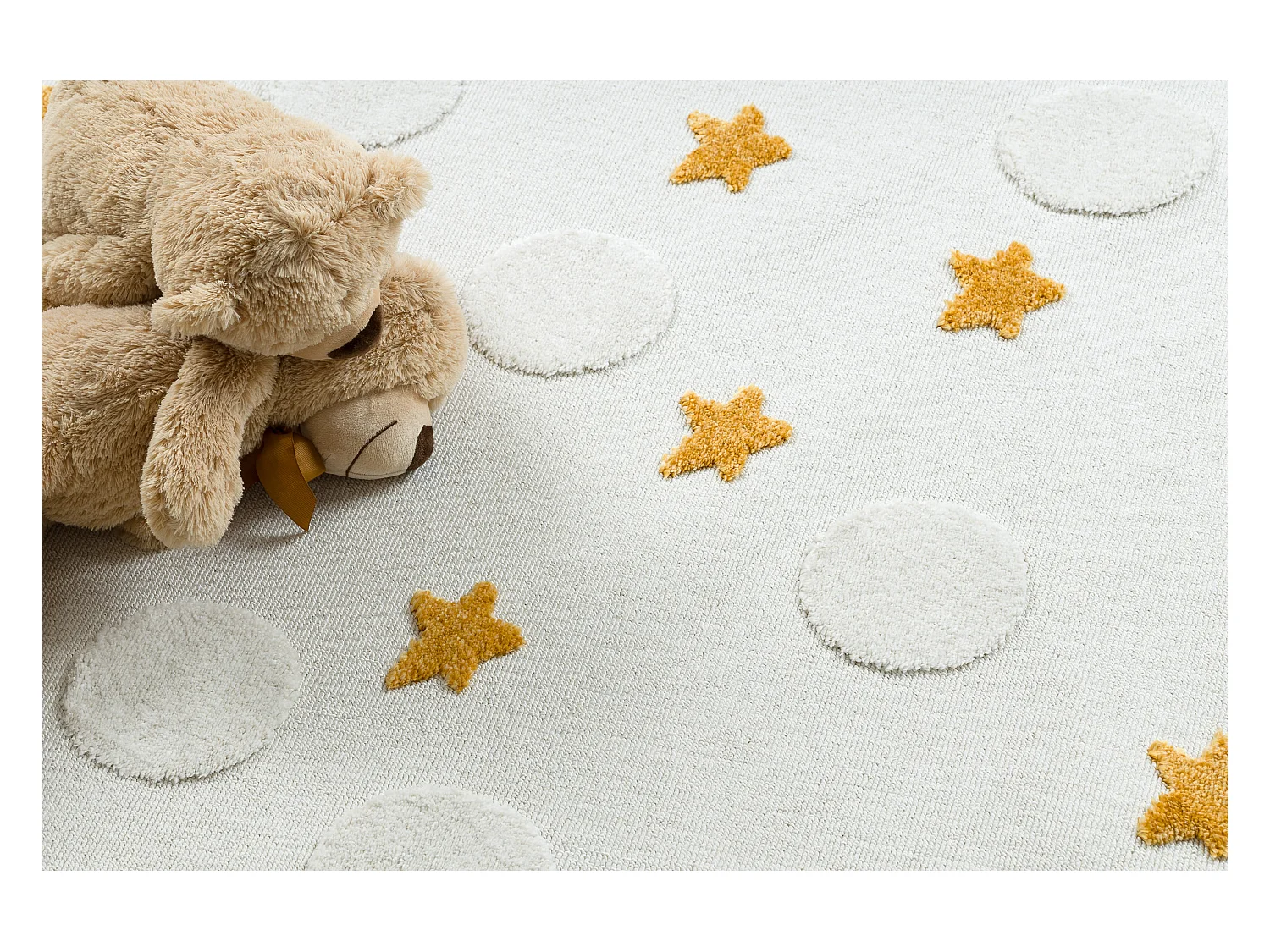 Tapis YOYO GD75 blanc / orange - étoiles, cercles en peluche pour enf 120x170 cm