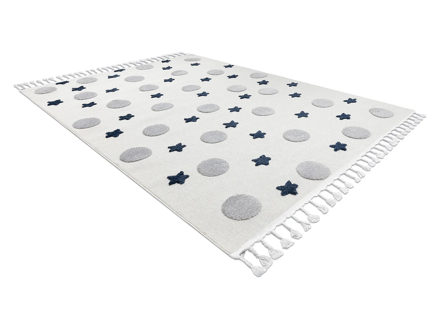 Tapis YOYO GD75 blanc / gris - étoiles, cercles en peluche pour enfan 120x170 cm