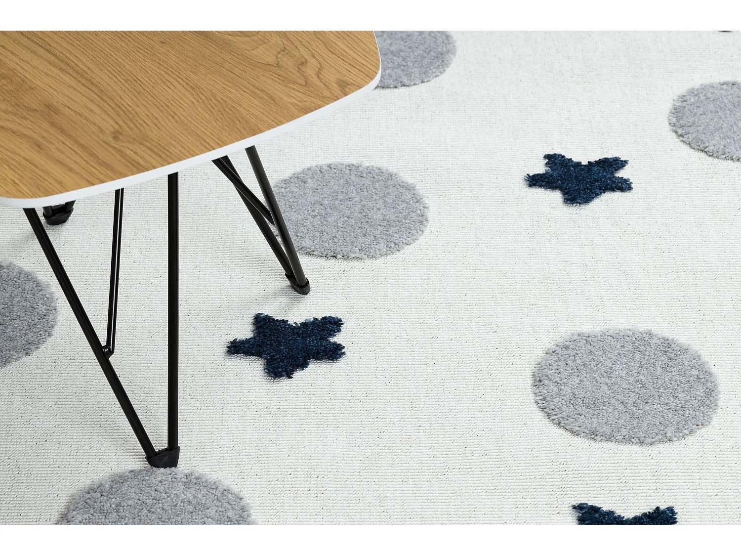 Tapis YOYO GD75 blanc / gris - étoiles, cercles en peluche pour enfan 120x170 cm