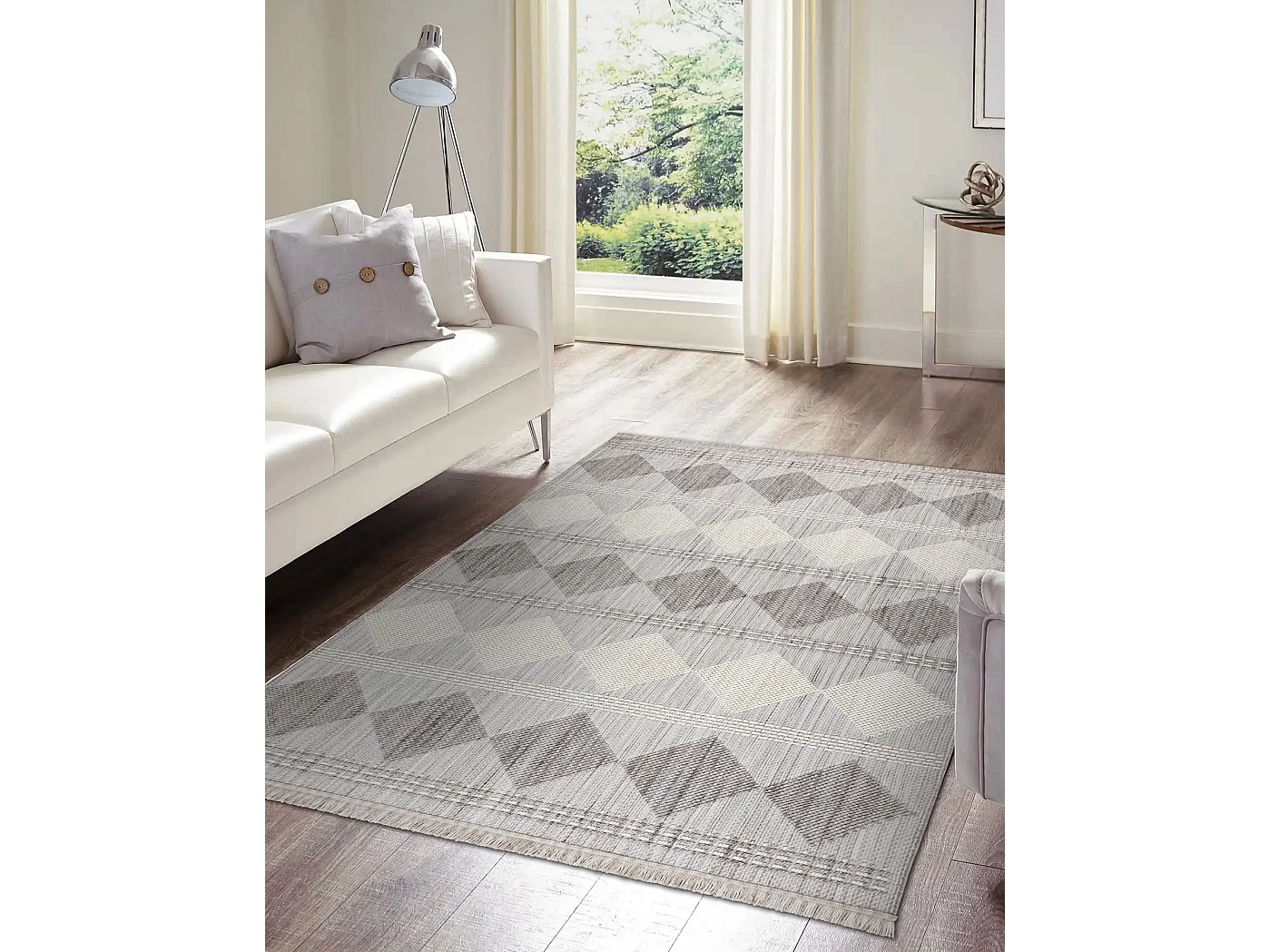 Vloerkleed NANO EO61A Diamanten, lus, platgeweven grijs / wit 120x170 cm