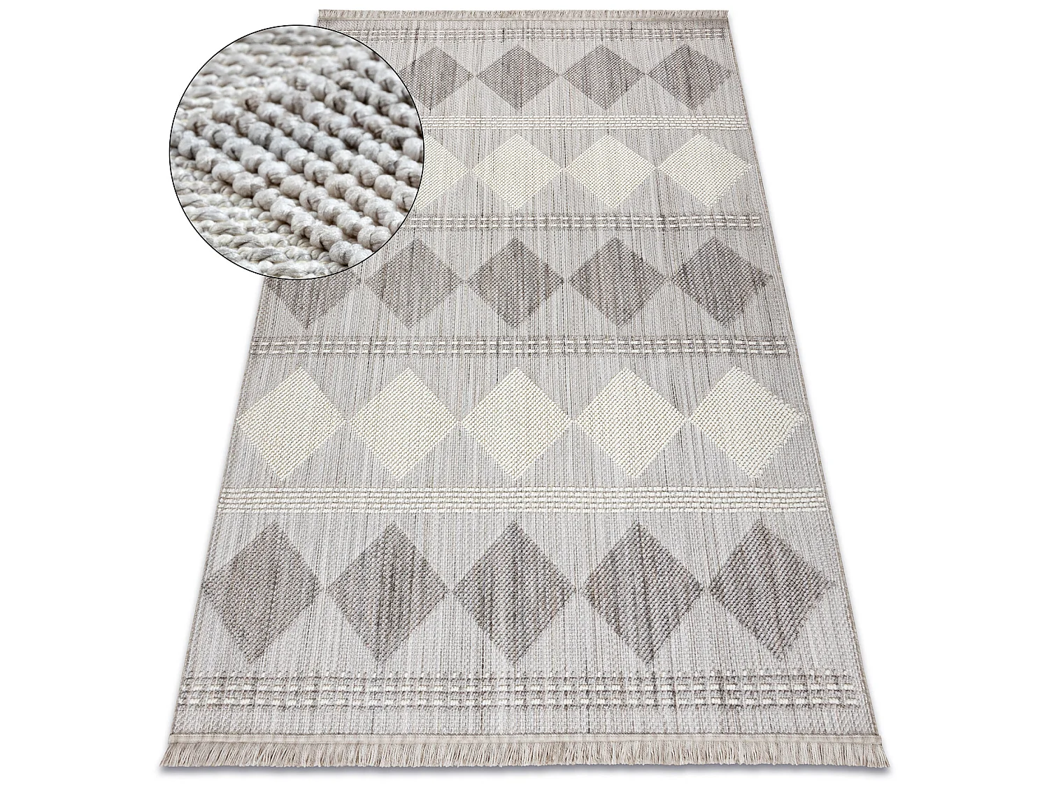 Vloerkleed NANO EO61A Diamanten, lus, platgeweven grijs / wit 160x220 cm