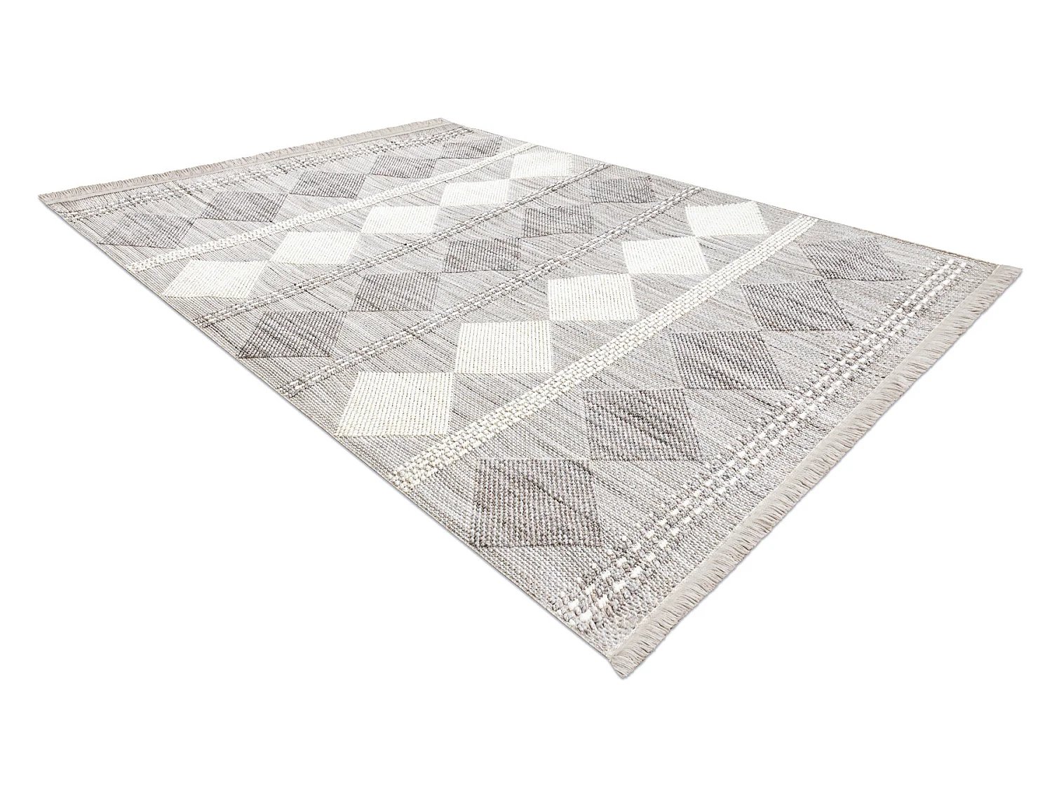 Vloerkleed NANO EO61A Diamanten, lus, platgeweven grijs / wit 160x220 cm