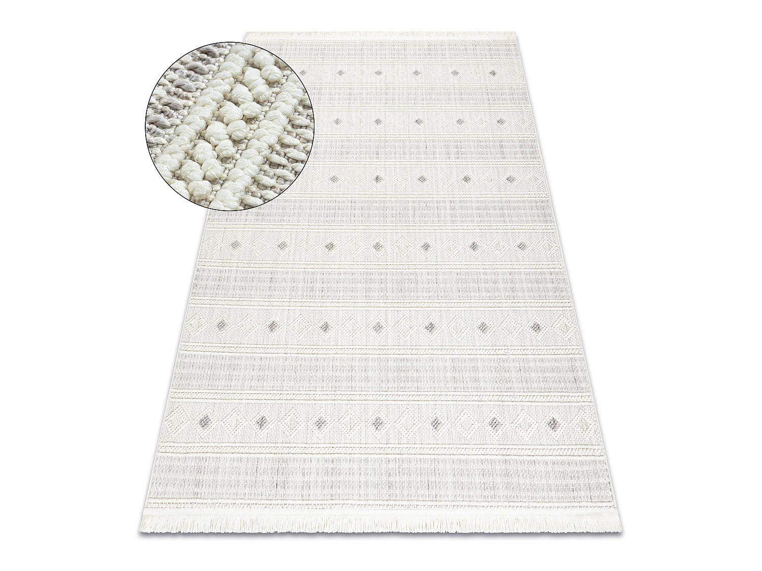 Vloerkleed NANO FH69A Diamanten, lus, platgeweven wit / grijs 80x150 cm