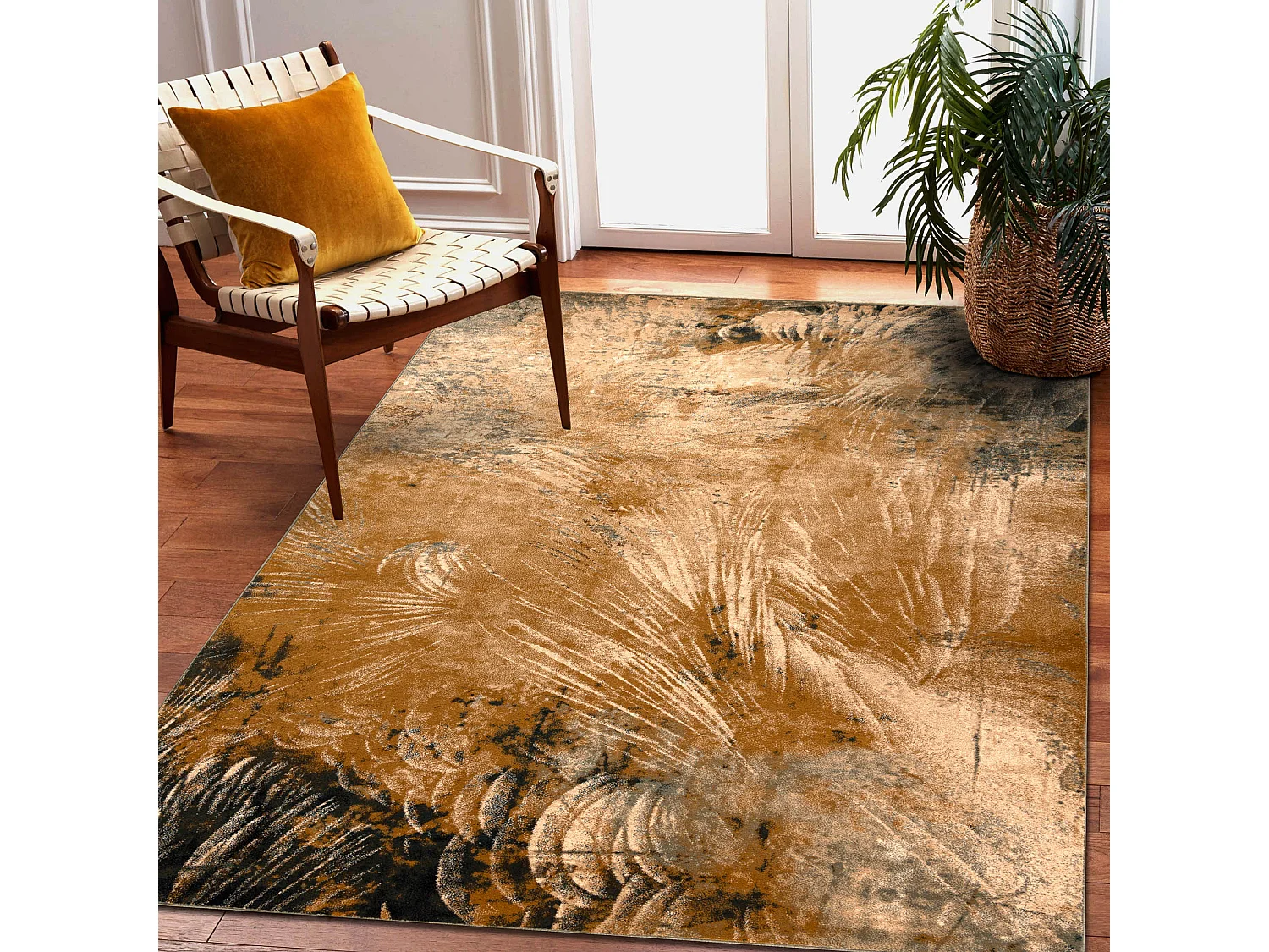 Tappeto di lana OMEGA Abu Astrazione camello 170x235 cm