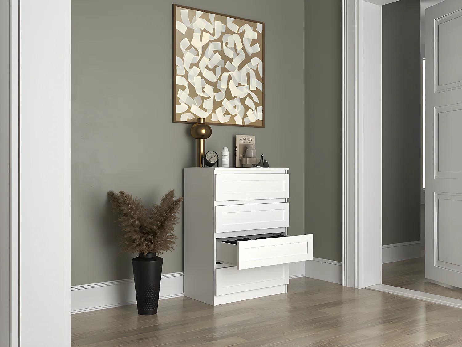 PERRY - Commode de chambre 4 tiroirs - Style classique - 70x40x97 cm - Meuble de rangement