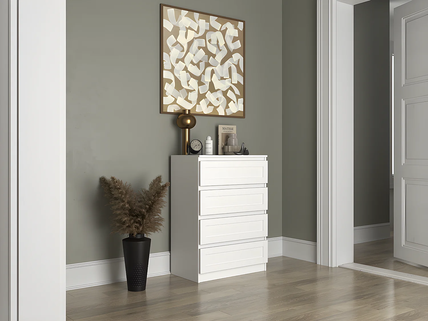 PERRY - Commode de chambre 4 tiroirs - Style classique - 70x40x97 cm - Meuble de rangement