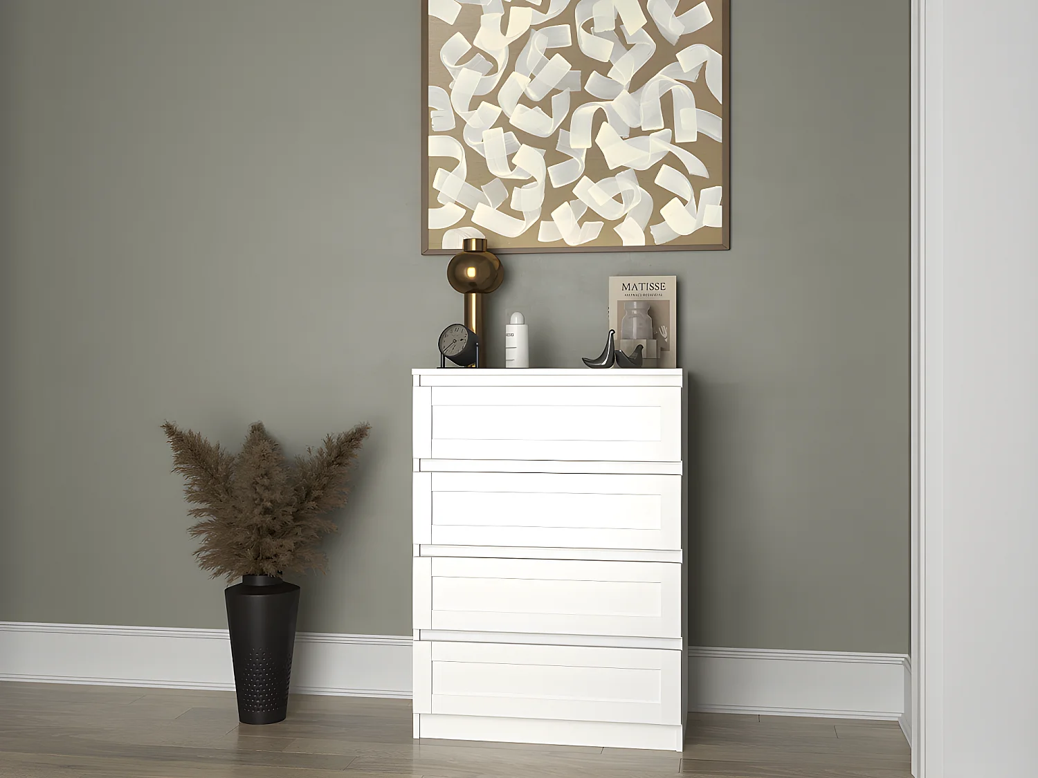 PERRY - Commode de chambre 4 tiroirs - Style classique - 70x40x97 cm - Meuble de rangement