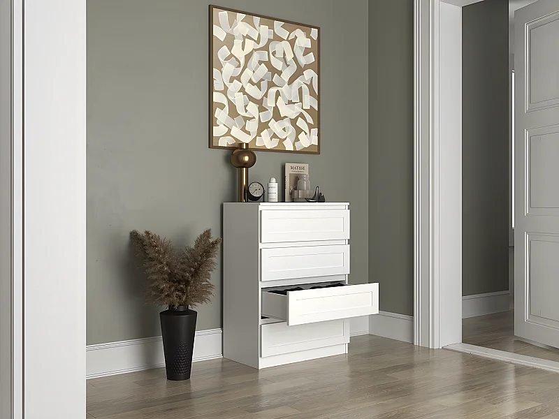 PERRY - Commode de chambre 4 tiroirs - Style classique - 70x40x97 cm - Meuble de rangement