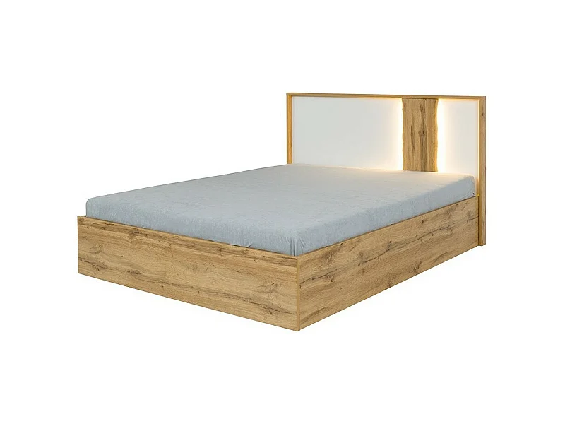 Lit avec coffre 160x200 + LED WOOD coloris chêne et blanc alpin