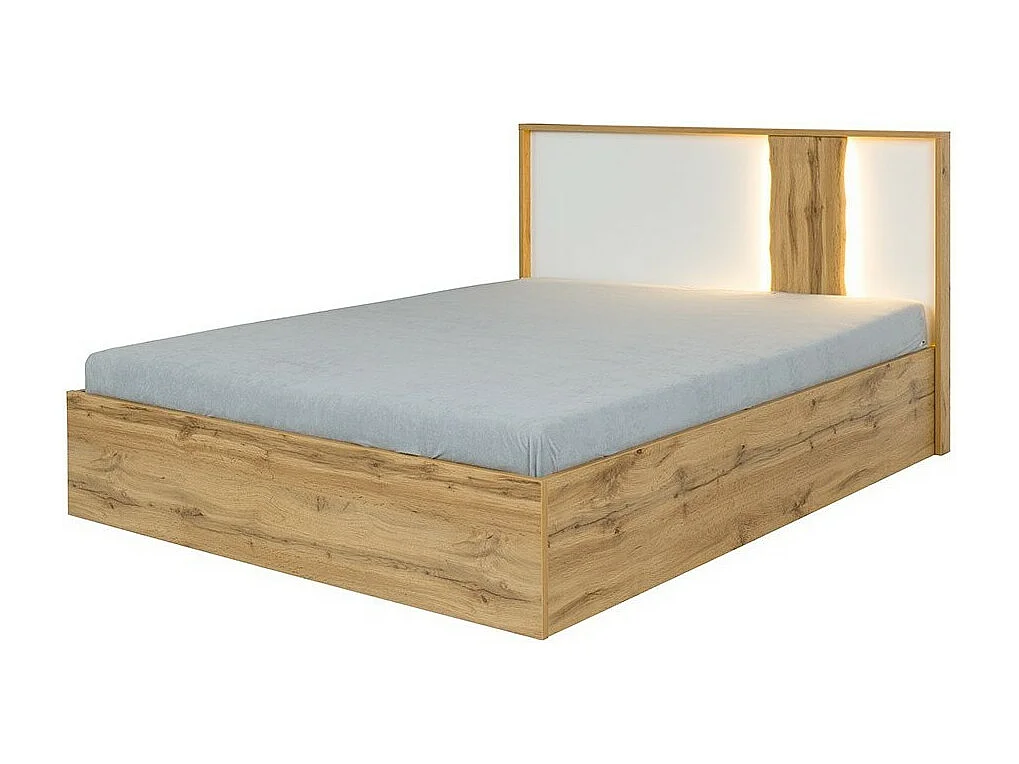 Lit avec coffre 160x200 + LED WOOD coloris chêne et blanc alpin