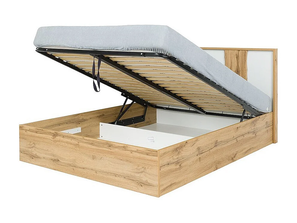 Lit avec coffre 160x200 + LED WOOD coloris chêne et blanc alpin