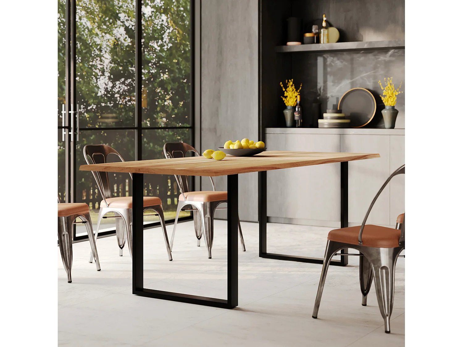 Mesa rectangular para 8 en madera de acacia y metal 220 cm - Joko