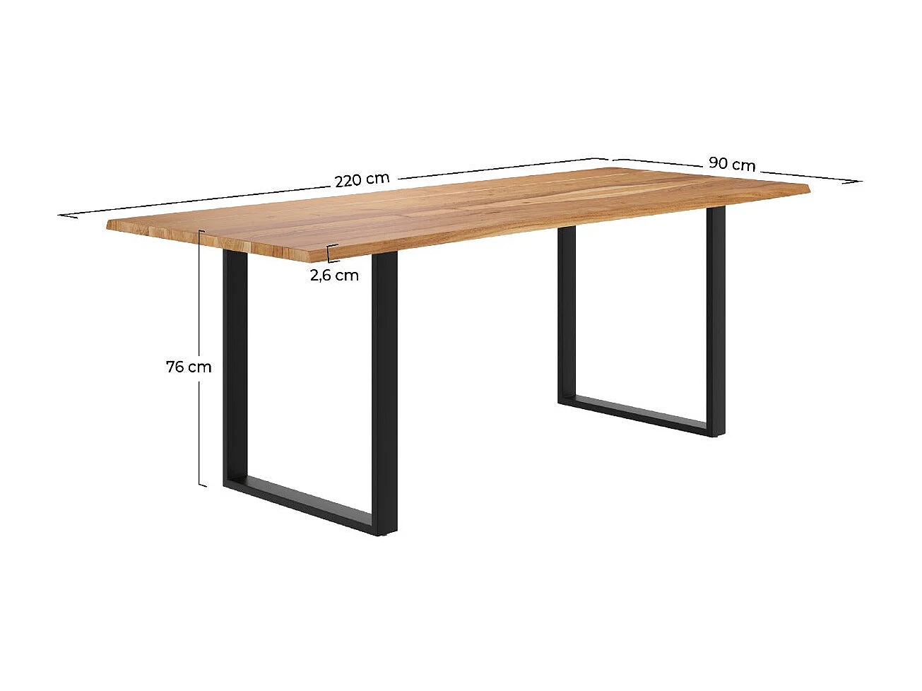 Mesa rectangular para 8 en madera de acacia y metal 220 cm - Joko