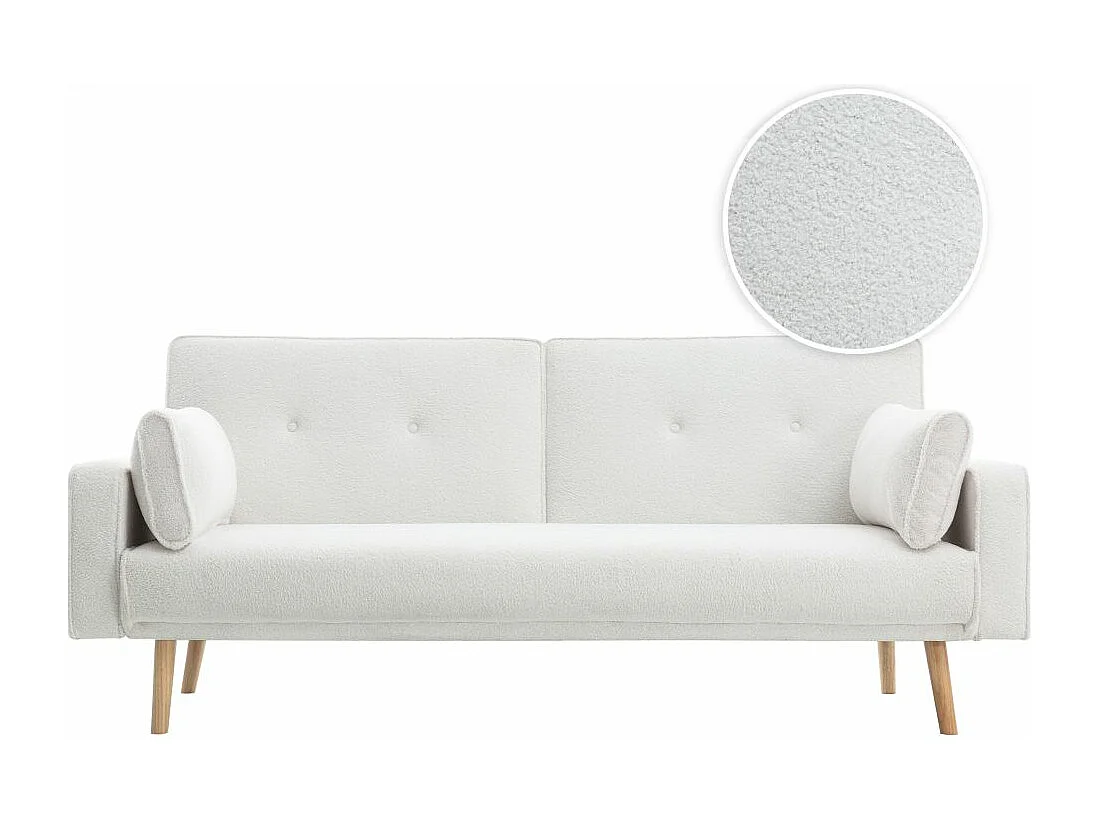 Canapé droit 3 places Elga scandinave convertible en tissu bouclette - Blanc - L205 x P87 x H85cm - Loungitude