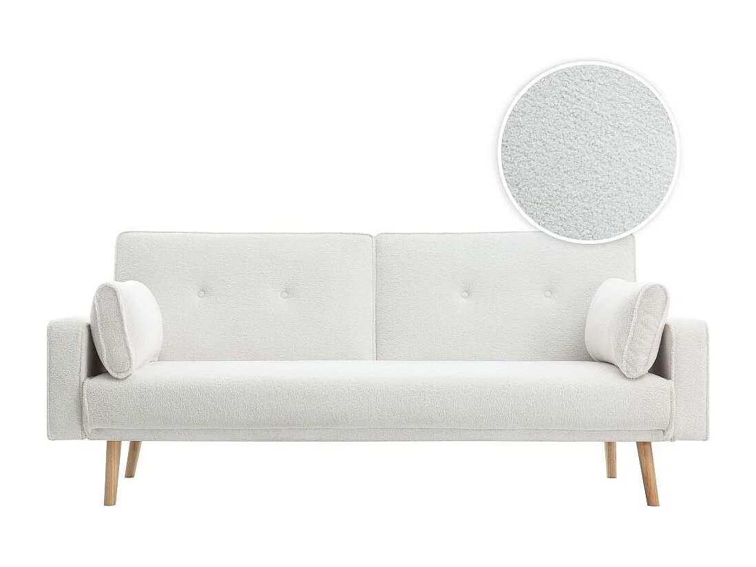 Canapé droit 3 places Elga scandinave convertible en tissu bouclette - Blanc - L205 x P87 x H85cm - Loungitude