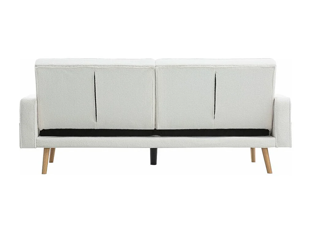 Canapé droit 3 places Elga scandinave convertible en tissu bouclette - Blanc - L205 x P87 x H85cm - Loungitude