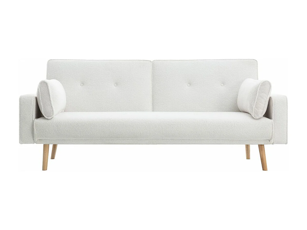 Canapé droit 3 places Elga scandinave convertible en tissu bouclette - Blanc - L205 x P87 x H85cm - Loungitude