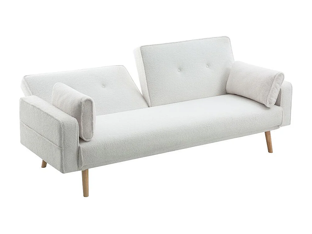Canapé droit 3 places Elga scandinave convertible en tissu bouclette - Blanc - L205 x P87 x H85cm - Loungitude