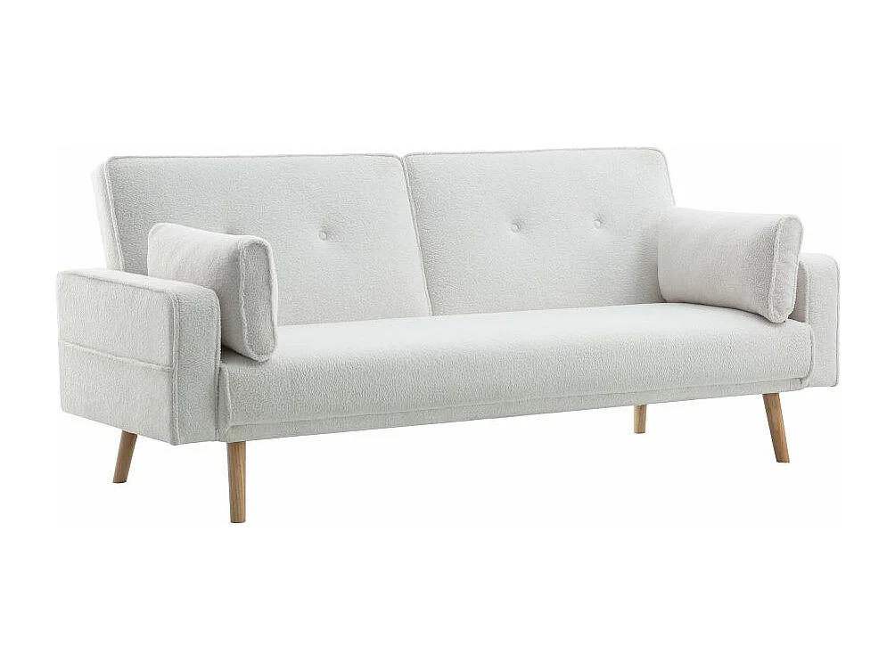 Canapé droit 3 places Elga scandinave convertible en tissu bouclette - Blanc - L205 x P87 x H85cm - Loungitude