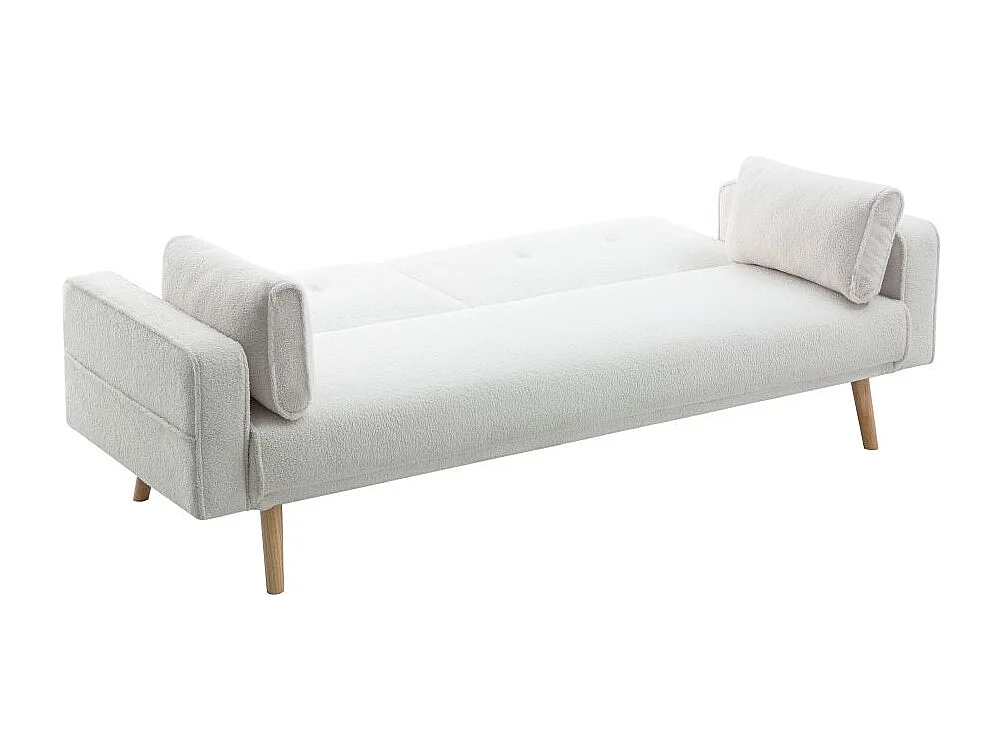 Canapé droit 3 places Elga scandinave convertible en tissu bouclette - Blanc - L205 x P87 x H85cm - Loungitude