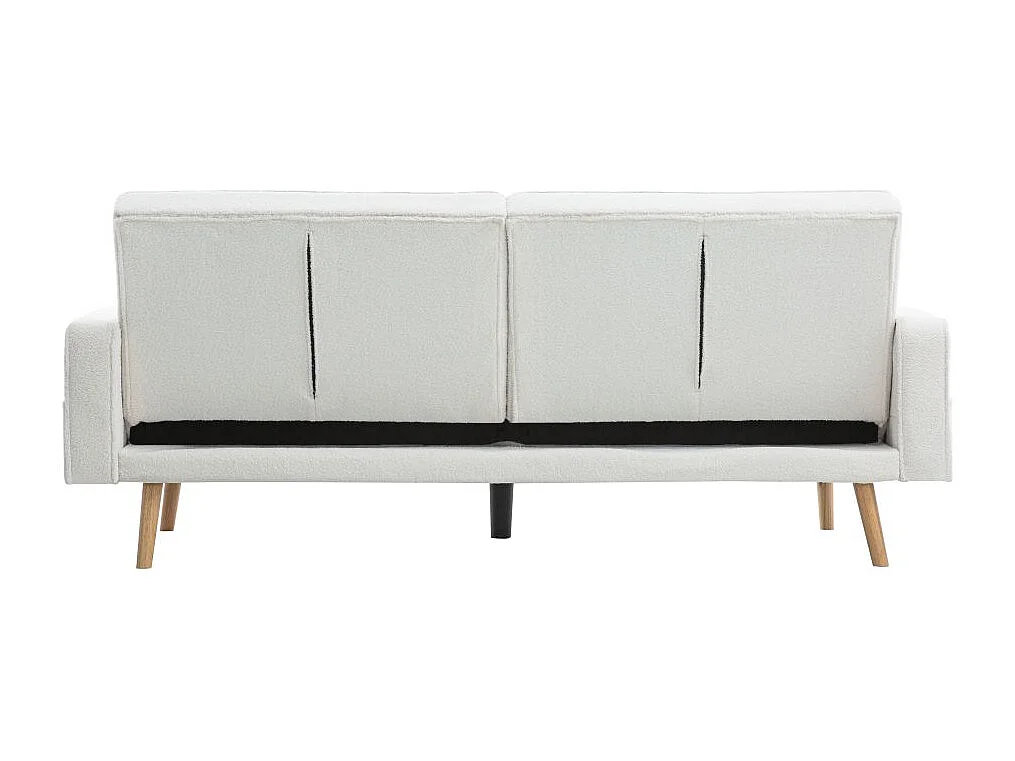 Canapé droit 3 places Elga scandinave convertible en tissu bouclette - Blanc - L205 x P87 x H85cm - Loungitude