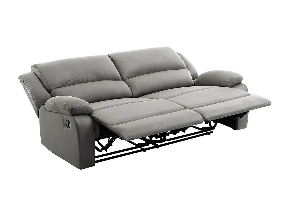 Canapé relax manuel 3 places avec 2 assises XXL Léo en microfibre - Gris - L193 x P93 x H96cm - Loungitude