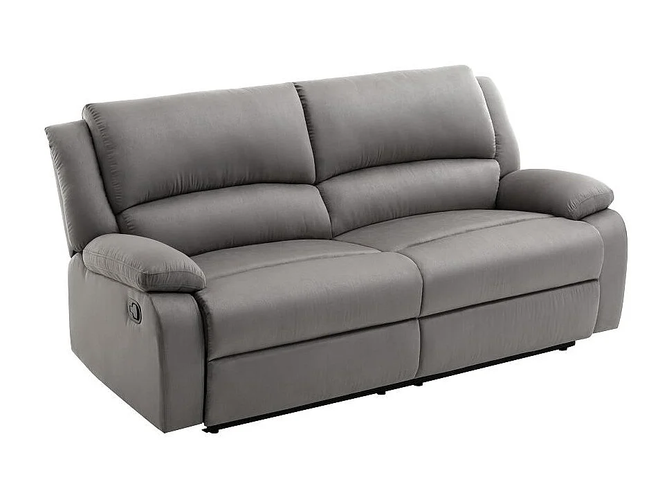 Canapé relax manuel 3 places avec 2 assises XXL Léo en microfibre - Gris - L193 x P93 x H96cm - Loungitude