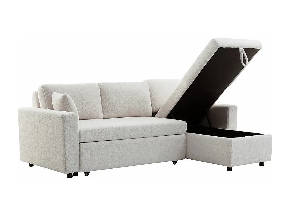 Canapé d'angle 3 places Maria réversible, convertible en tissu bouclette - Blanc - L227 x P146 x H81cm - Loungitude