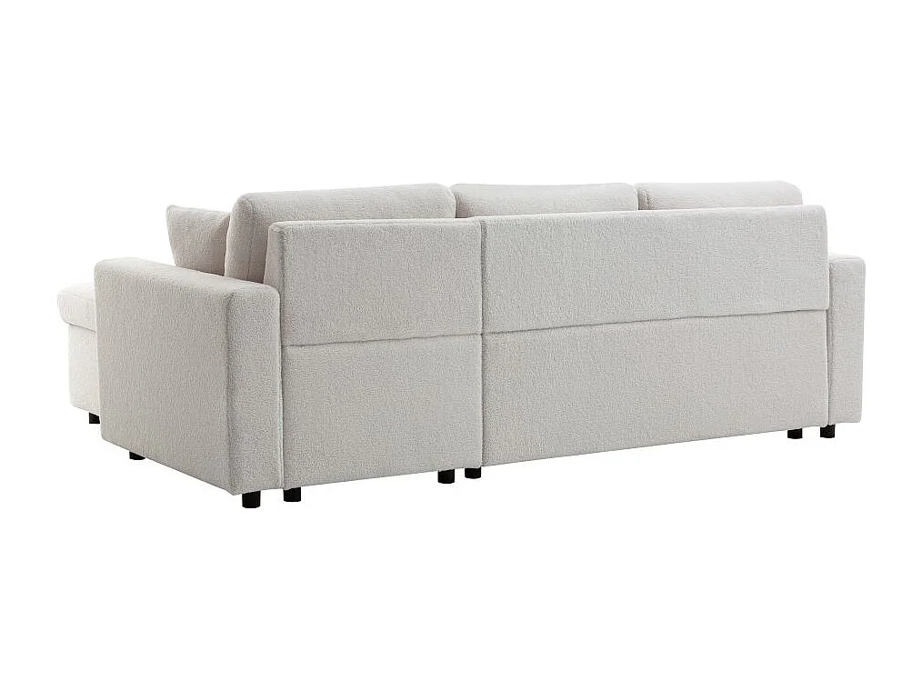 Canapé d'angle 3 places Maria réversible, convertible en tissu bouclette - Blanc - L227 x P146 x H81cm - Loungitude