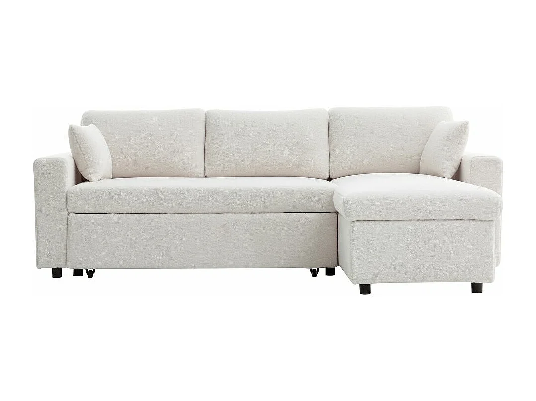 Canapé d'angle 3 places Maria réversible, convertible en tissu bouclette - Blanc - L227 x P146 x H81cm - Loungitude
