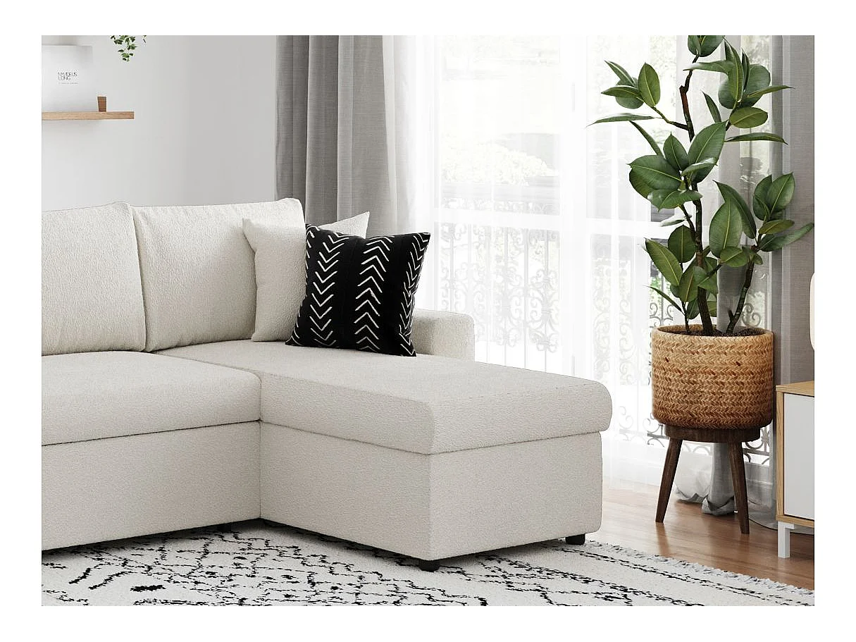 Canapé d'angle réversible convertible 5 places en velours beige