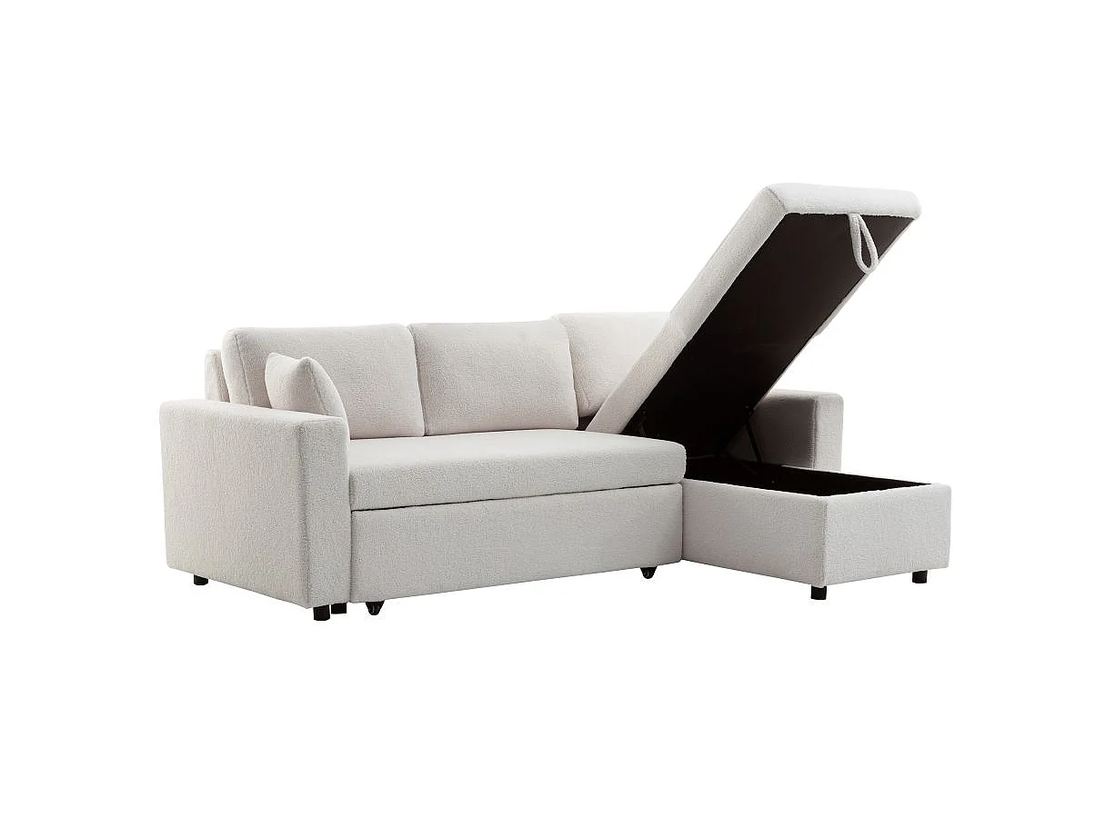 Canapé d'angle réversible convertible 5 places en velours beige
