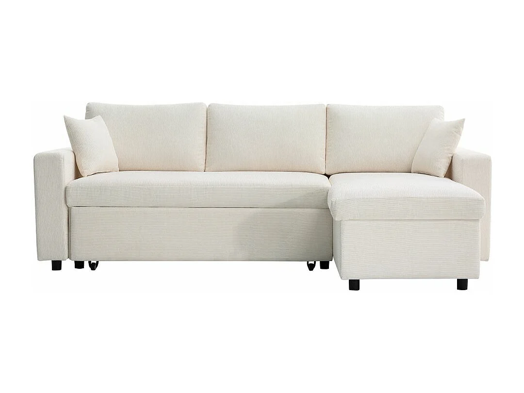 Canapé d'angle 3 places convertible et réversible Maria en velours côtelé fin avec coffre - Blanc - L227 x P146 x H81cm - Loungitude