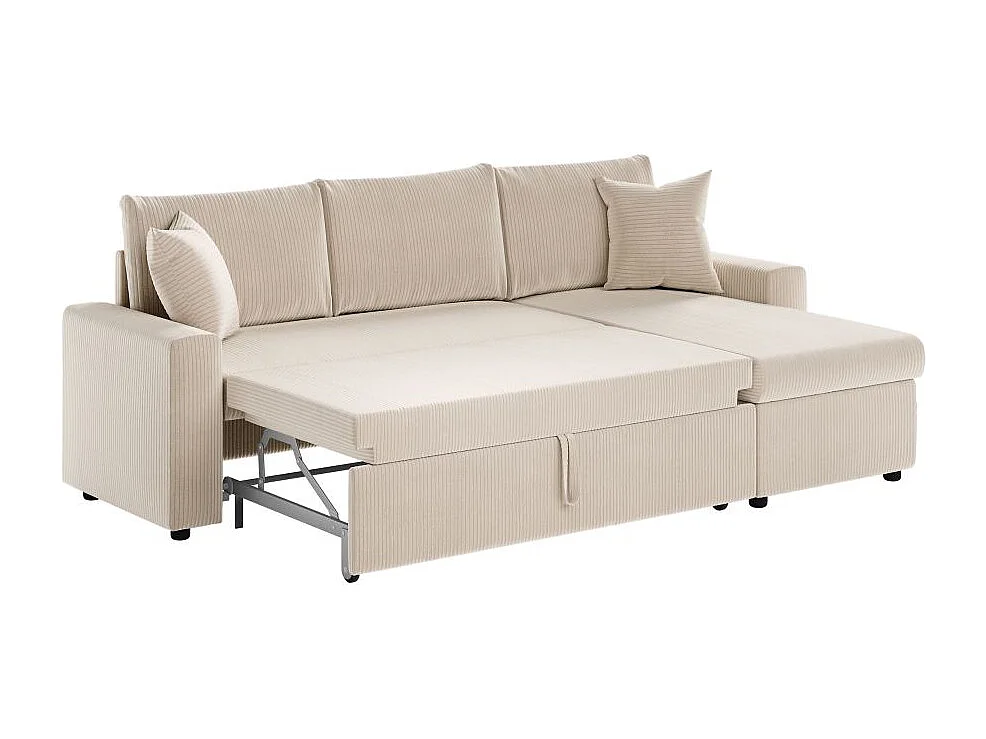 Canapé d'angle 3 places convertible et réversible Maria en velours côtelé fin avec coffre - Blanc - L227 x P146 x H81cm - Loungitude