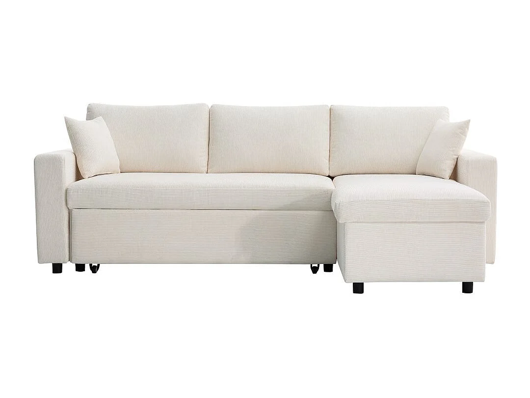 Canapé d'angle 3 places convertible et réversible Maria en velours côtelé fin avec coffre - Blanc - L227 x P146 x H81cm - Loungitude