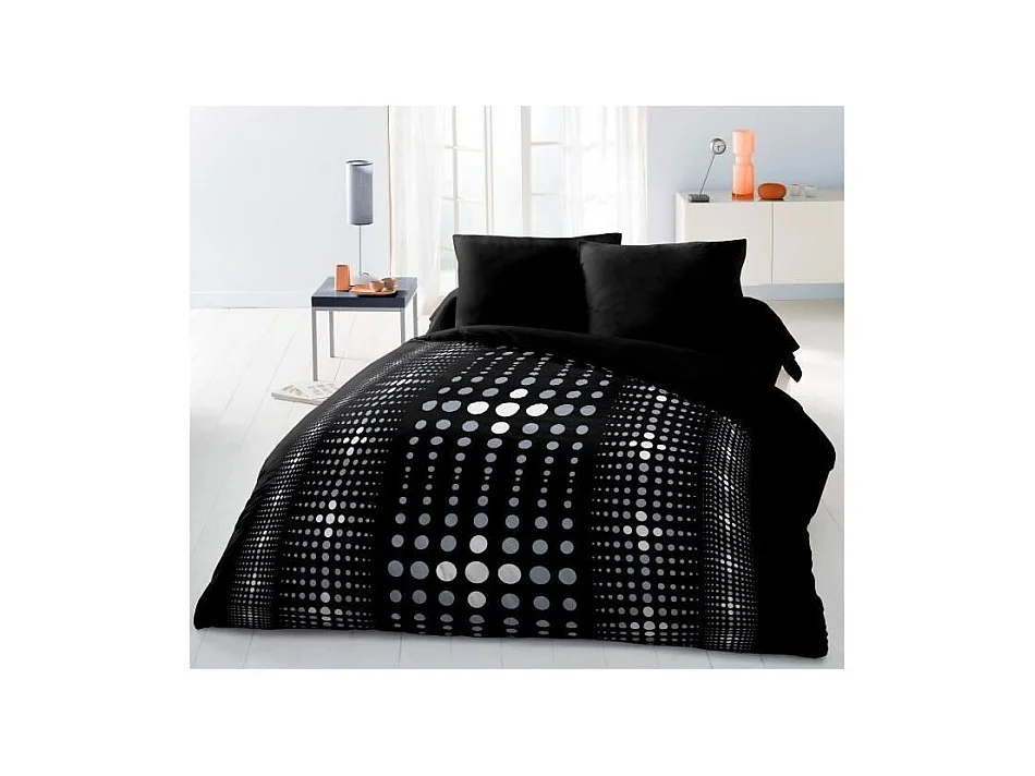 Parure de couette Microfibre STEEVY 220x240cm et 2 taies d'oreillers 63x63cm Noir