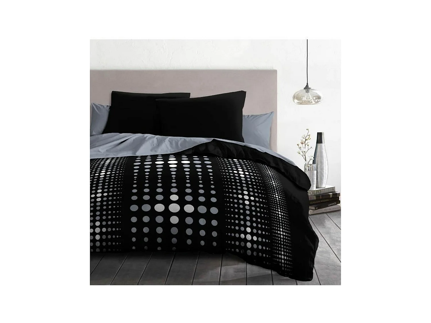 Set copripiumino in microfibra 220 x 240 cm e 2 federe 63 x 63 cm Nero