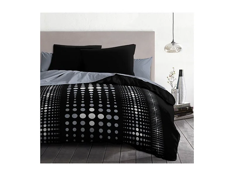 Parure de couette microfibre Steevy - 1 housse de couette 240x260 cm + 2 taies 63x63 cm - Noir - HOME LINGE PASSION