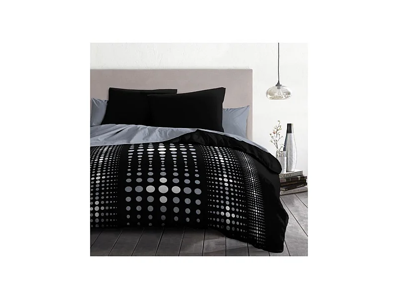 Parure de couette microfibre Steevy - 1 housse de couette 240x260 cm + 2 taies 63x63 cm - Noir - HOME LINGE PASSION