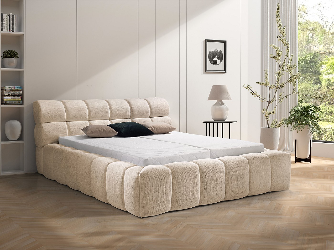 Letto con contenitore 160 x 200 cm in Tessuto colore Beige FORVIK