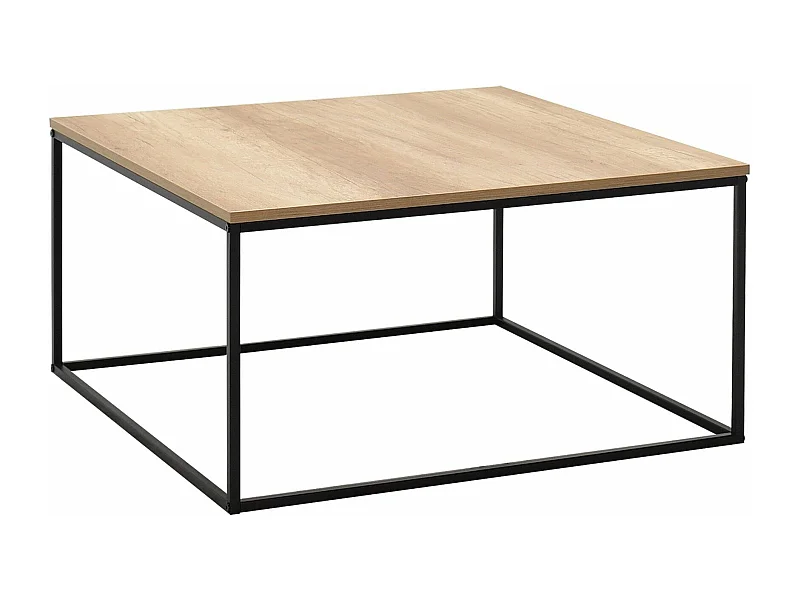 Table basse style industriel Basiba 80x80cm Métal Noir et Bois clair