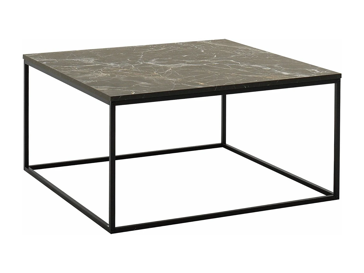 Table basse style industriel Basiba 80x80cm Métal Noir et Bois Effet marbre Noir