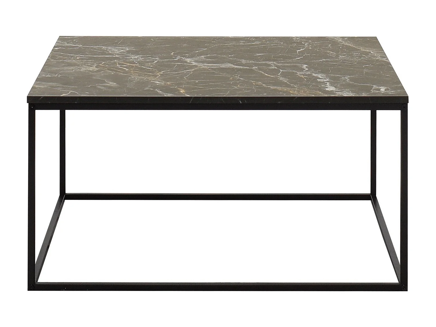 Table basse style industriel Basiba 80x80cm Métal Noir et Bois Effet marbre Noir