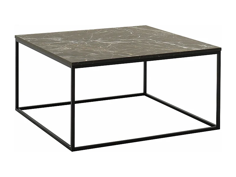 Table basse style industriel Basiba 80x80cm Métal Noir et Bois Effet marbre Noir