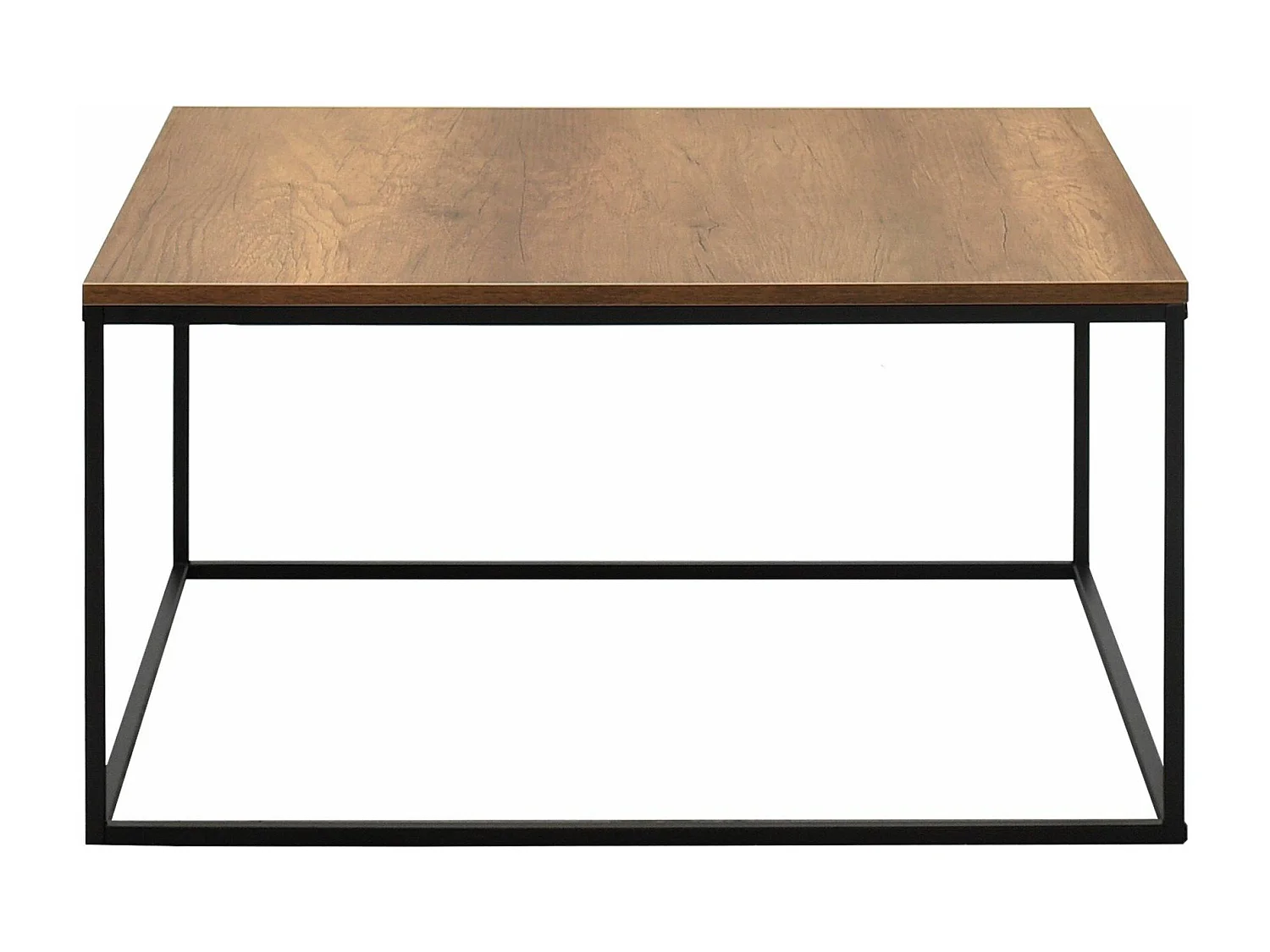 Table basse style industriel Basiba 80x80cm Métal Noir et Bois foncé
