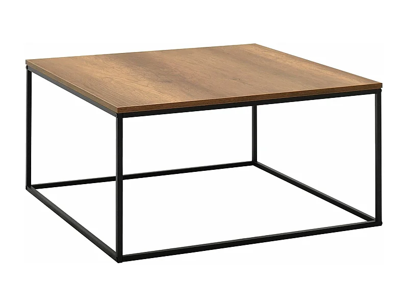 Table basse style industriel Basiba 80x80cm Métal Noir et Bois foncé