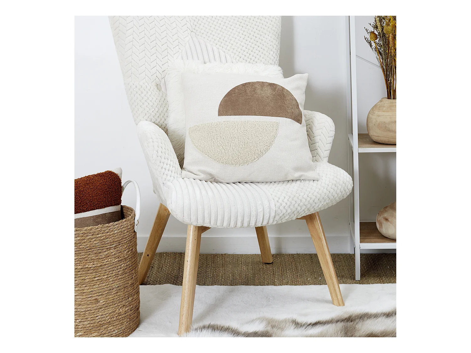 Coussin Taupe Irise Et Beige Bouclette 40x40cm Beige