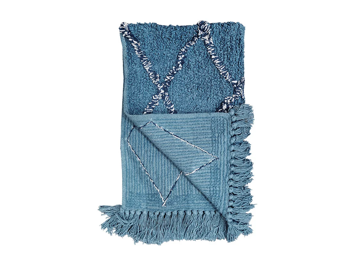 Tapis de bain 50 x 90 cm coton bleu style berbère à franges - FLUFFY